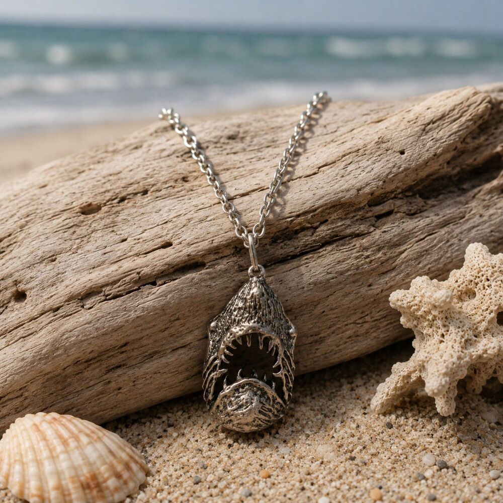 Shark Pendant Necklace, Silver Tone Shark Jewelry, Ocean Gothic Statement